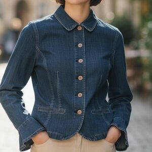 Ralph Lauren Jean Jacket Womens 14 Blue Flared Bell Sleeves Stretch LRL Feminine